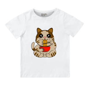 Foodie Cat Half Sleeve T-Shirt for Girls