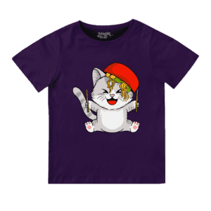 Playful Cat Round Neck T-shirt for Girls