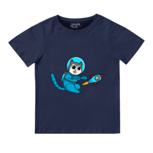 Space Cat Round Neck T-shirt for Girls