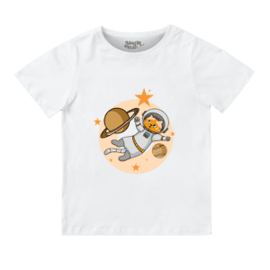 Astronaut Cat Round Neck T-shirt for Girls