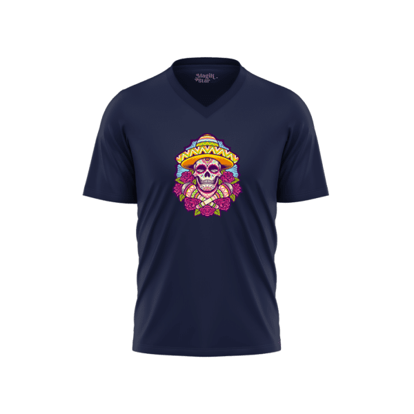 Sombrero Skull V-Neck Mens T-shirt - Image 3