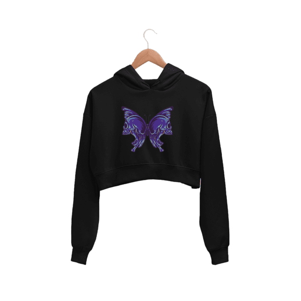 Butterfly Skull Women Crop Hoodie - Image 2