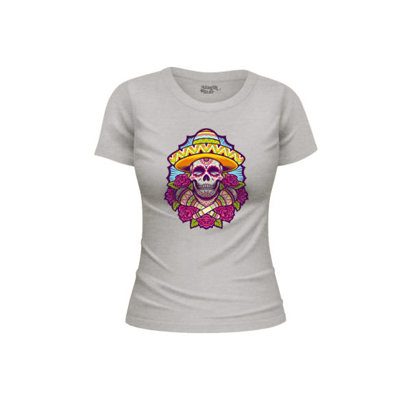 Sombrero Skull Half Sleeve Women T-Shirt - Image 3