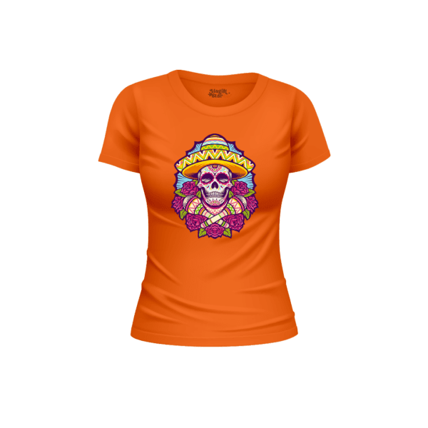 Sombrero Skull Half Sleeve Women T-Shirt - Image 13