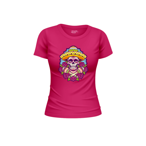 Sombrero Skull Half Sleeve Women T-Shirt - Image 4