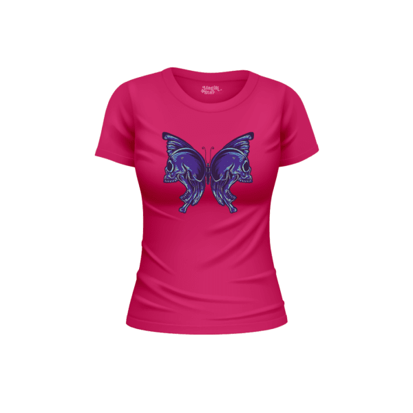 Butterfly Skull Half Sleeve Women T-Shirt - Image 3